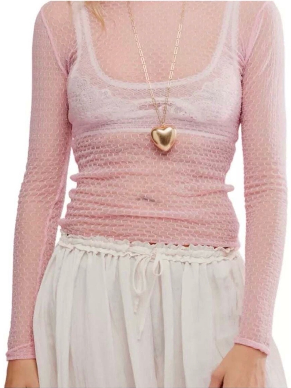 Free People minding my business Pink Mesh Top